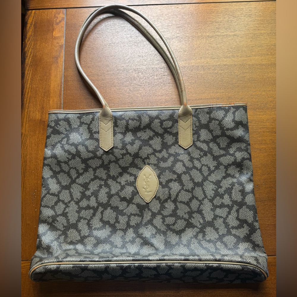 Yves Saint Laurent Brown/Taupe Coated Canvas Leather Tote/Shoulder Bag W/COA